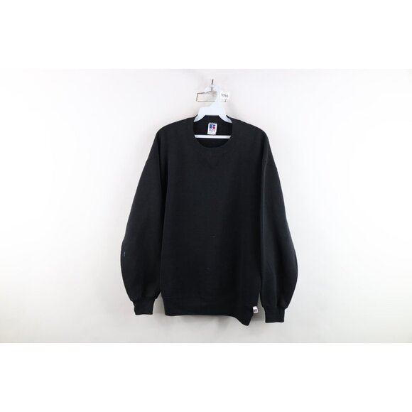 Vtg 90s Russell Athletic Mens XL Distressed Blank Crewneck Sweatshirt Black USA - Picture 1 of 16